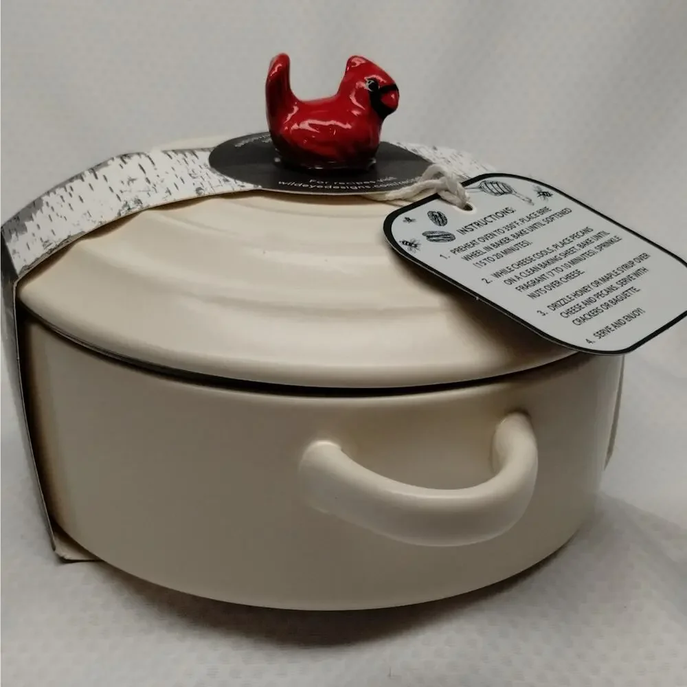 Wild Eye Designs Ceramic Brie Baker Red Cardinal Lid Missing Spoon